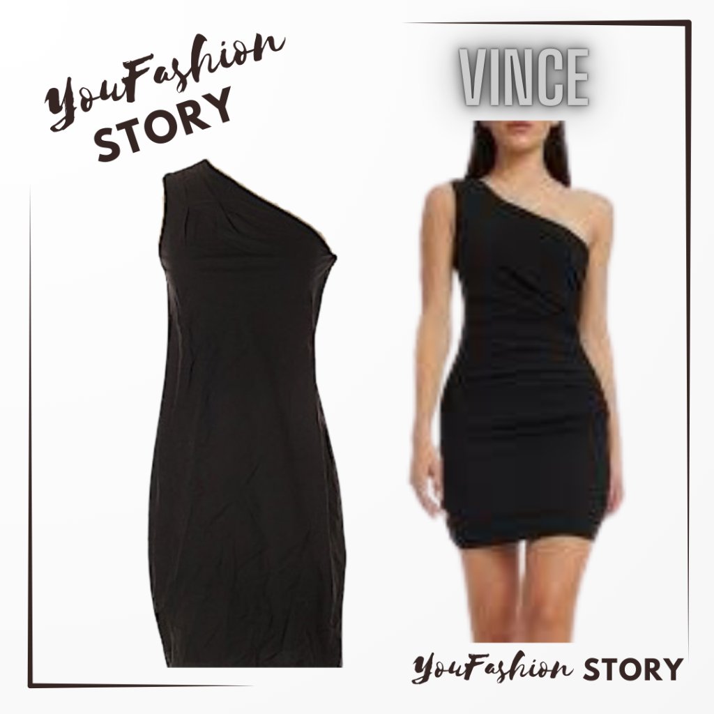 Vince One Shoulder Black Mini Sheath Cotton Cocktail Dress, Silk Lined Sz: M